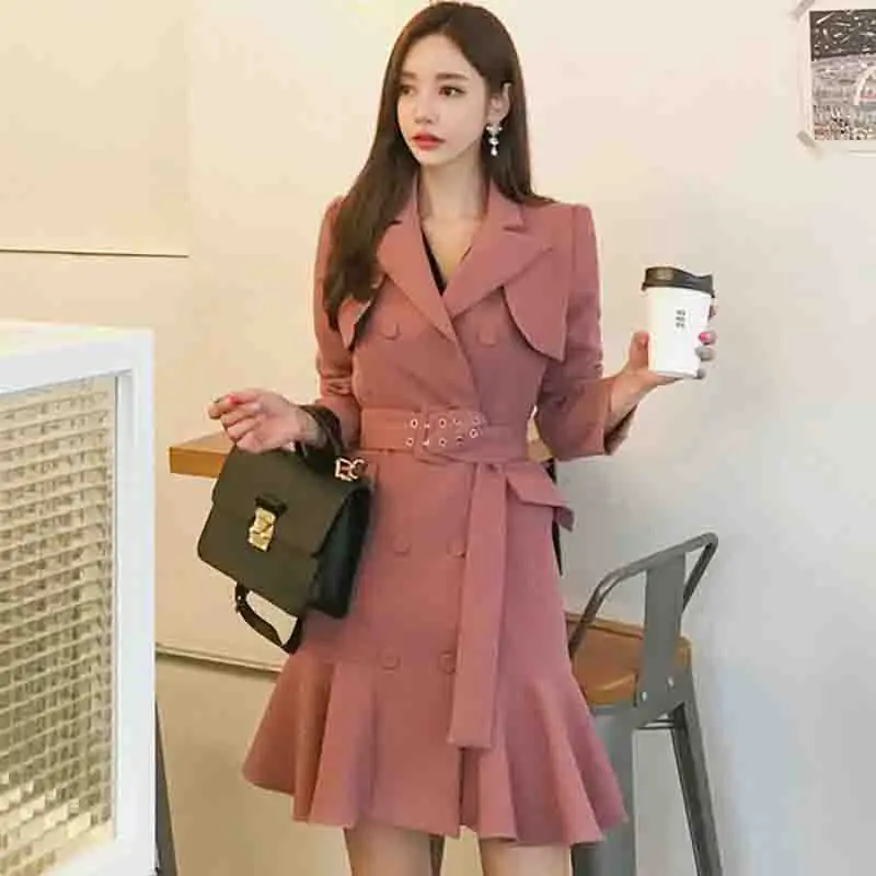

2019 Spring Mermaid Office Lady Work Dress Women Black Mini Notched Collar Appliques Prom Formal Party Dresses Casual Dress
