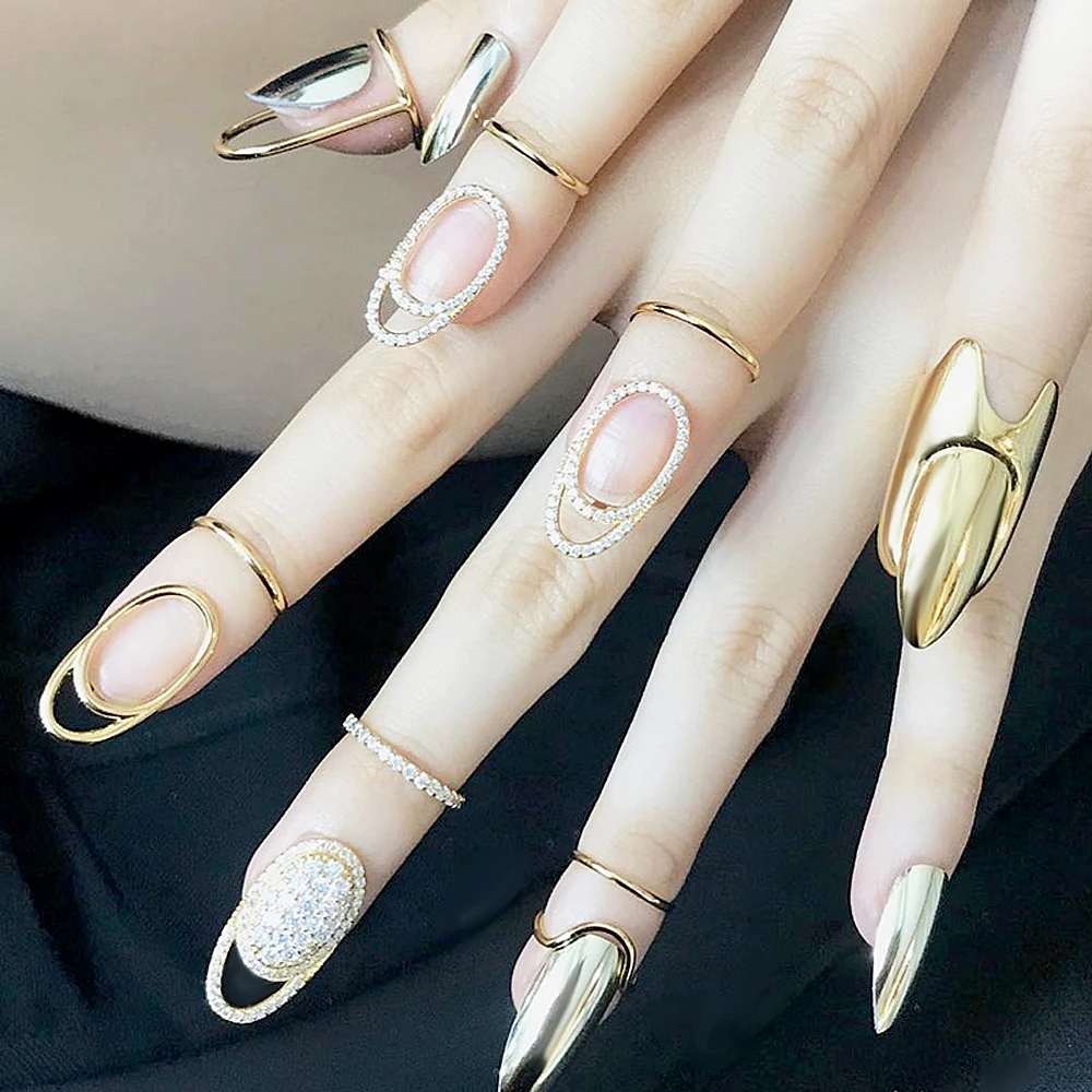 Новые готические тонкие кольца для ногтей с металлической линией женщин