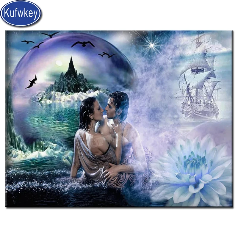5d Diy Diamond mosaic&quotCouple kiss&quotdiamond painting Cross-Stitch Full square drill Embroidery diamond Romantic fantasy love Gift | Дом и