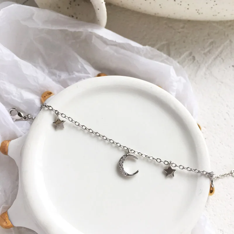 Французские украшения, тонкий Chian Браслет, изысканные кристаллы, звезды, луна, очаровательный браслет, Женские Ювелирные изделия, для девушек, студентов, подарки