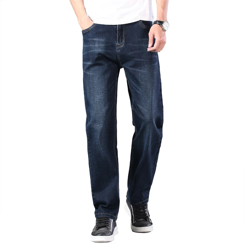 Mens Denim Jeans Thin Dark-Blue Brand Spring Loose Straight Large-Size Classic Summer