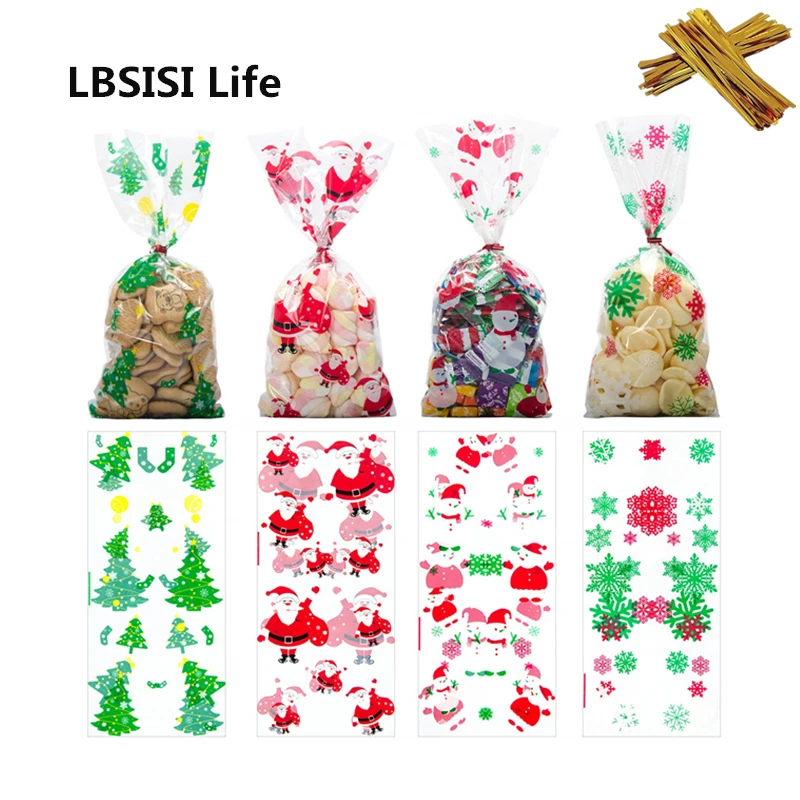 Рождественские пакеты LBSISI Life 50 шт. для конфет и печенья с закрученными галстуками