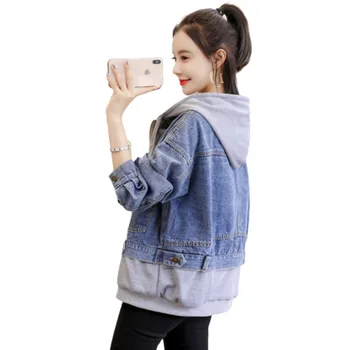 

2020 Denim Jacket Women False Two Pieces Clothes Spliced Befree Harajuku Riverdale Streetwear Chaqueta Mujer Veste Femme Jackets