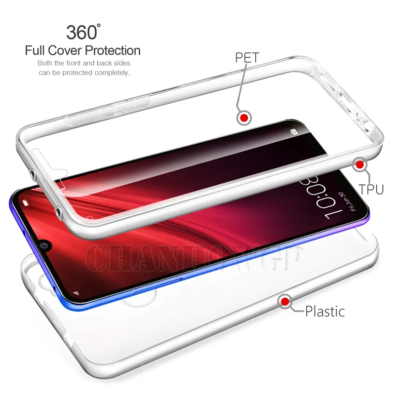 Прозрачный противоударный чехол 360 для Xiaomi Redmi Note 8 7 K20 5 6 Pro 8T 4 4X 7A Plus Mi 9 SE 9T CC9 A3 Lite
