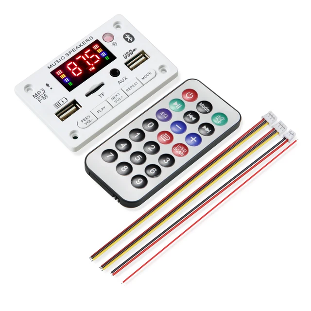 6V 12V Bluetooth 5.0 MP3 Decoding Board Module Wireless Car USB MP3 Player TF Card Slot USB FM with Microphone Handsfree control white