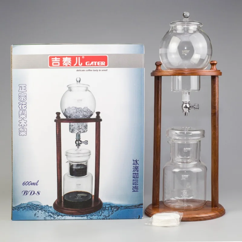 Wood Frame 600ml 600 мл, 1000 мл, капельная Кофеварка для холодного заваривания, многоразовые стеклянные фильтры, инструменты для эспрессо, капельница, кофейник, ледяная вода, капельная Кофеварка - Color: Wood Frame 600ml