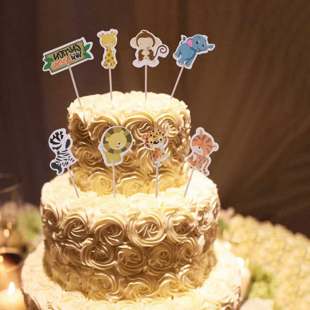 24pcs Animal Cupcake Toppers Kids Party Cake Snack Decorations, Food Picks Baby Shower Decorating Tools