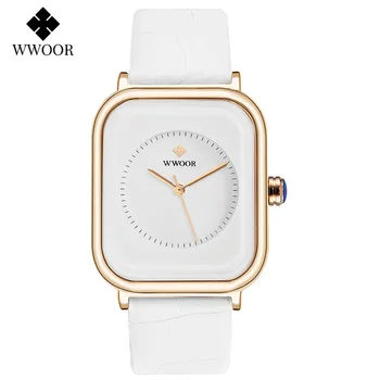 2021 WWOOR Ladies Watch Fashion White Square Wrist Watch Simple Ladies Top Brand Luxury Leather Dress Casual Watches Reloj Mujer 9