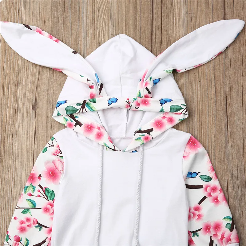 Newborn Kids Baby Boy Girl Long Sleeve Outfits Clothes Rabbit Ear Hooded Tops+Pants Set