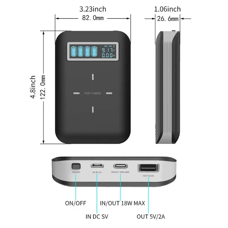3in1 18650 Battery DIY 10W Qi Wireless Charger USB