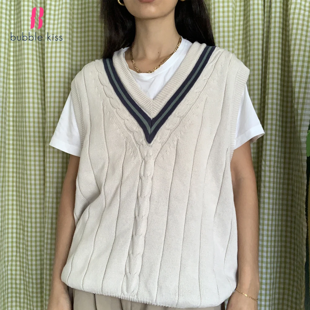 

Sweater Vest Women Fashion Vintage Colorblock Pullover Knitted Loose V Neck Sleeveless Waistcoat Sweater Plus Size Tops Clothes