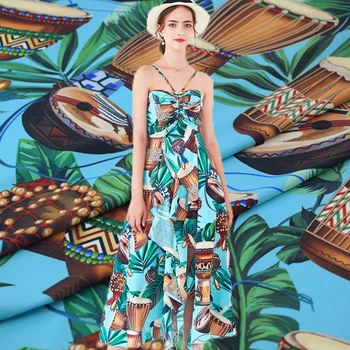 

Green Lake Waist Drum Print Stretch Satin Fabric For Woman Dress Tкань для платья ткани tissu african фатин bazin riche getzner