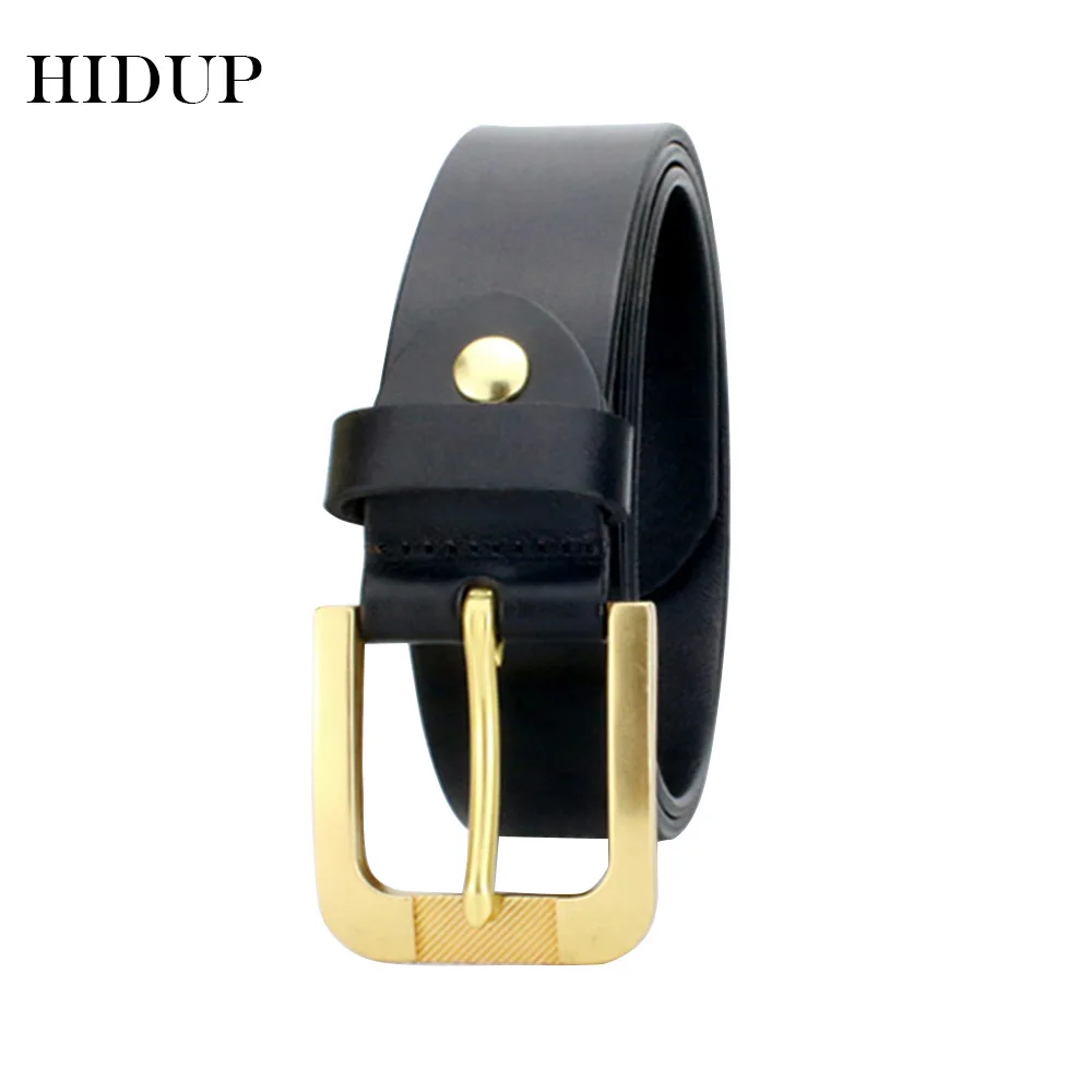 HIDUP Men's Retro Styles Brass Pin Buckle Metal Belts Cow Skin Accessories Top Quality Design Cowhide Leather Belt 3.8cm NWWJ136
