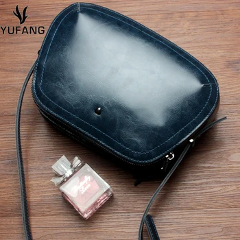 

YUFANG High Quality Cow Leather Messenger Bag Female Bucket Sweet Style Daily Bag Women Oil Wax Leather Crossbody Bag Ladies