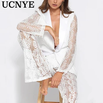 

UCNYE women suit spring female wear street wear coat+long pants two pieces set hollow out solid suit women clothing