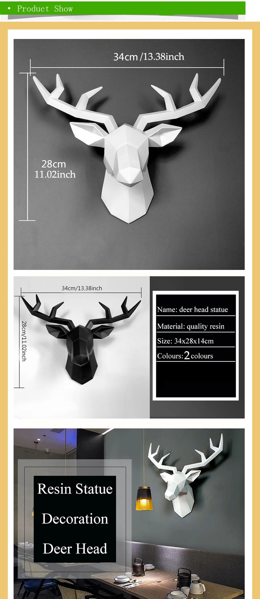 3D Скульптура головы оленя Декор стены комнаты Смола голова оленя статуя украшения дома аксессуары геометрические абстрактные украшения стен