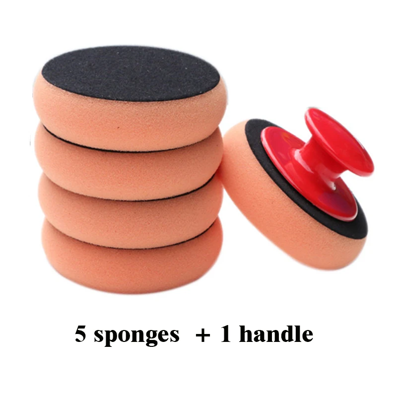 

5 Sponges + 1 Handle Car Wash Wax Polish Pad Polishing Pad Auto Care Polish Wax Tools Household Cleaning Tools Set Car Styling