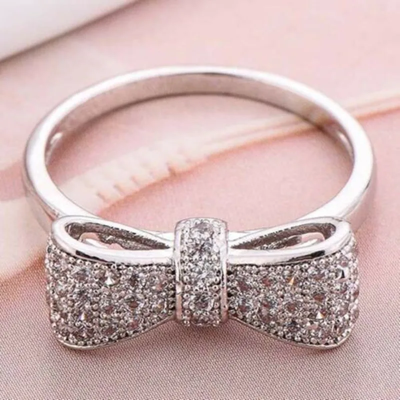 Bowknot Ring with Zircon Stones for Women