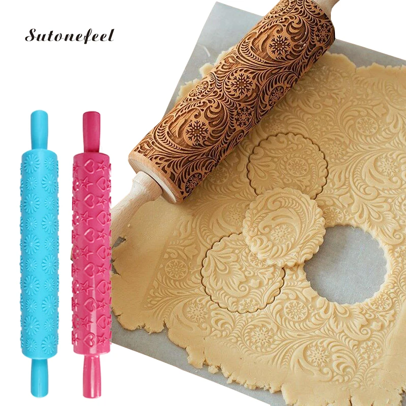 

Embossing Rolling Pin Christmas Tree Carved Wooden Rolling Pin Cake Fondant Baking Tool Cookies Biscuit Cutter Baking Decoration