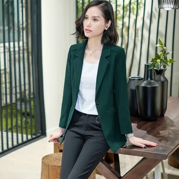 

Women's single coat 2019 autumn new fashion temperament casual solid color single buckle small suit women's shirt