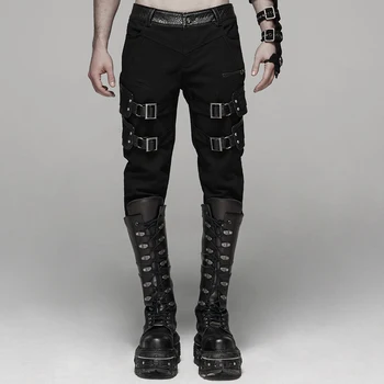 

PUNK RAVE Men Punk Rock Handsome Stretch Long Pants Punk Daily Trousers Fashion Motocycle Streetwear Trousers