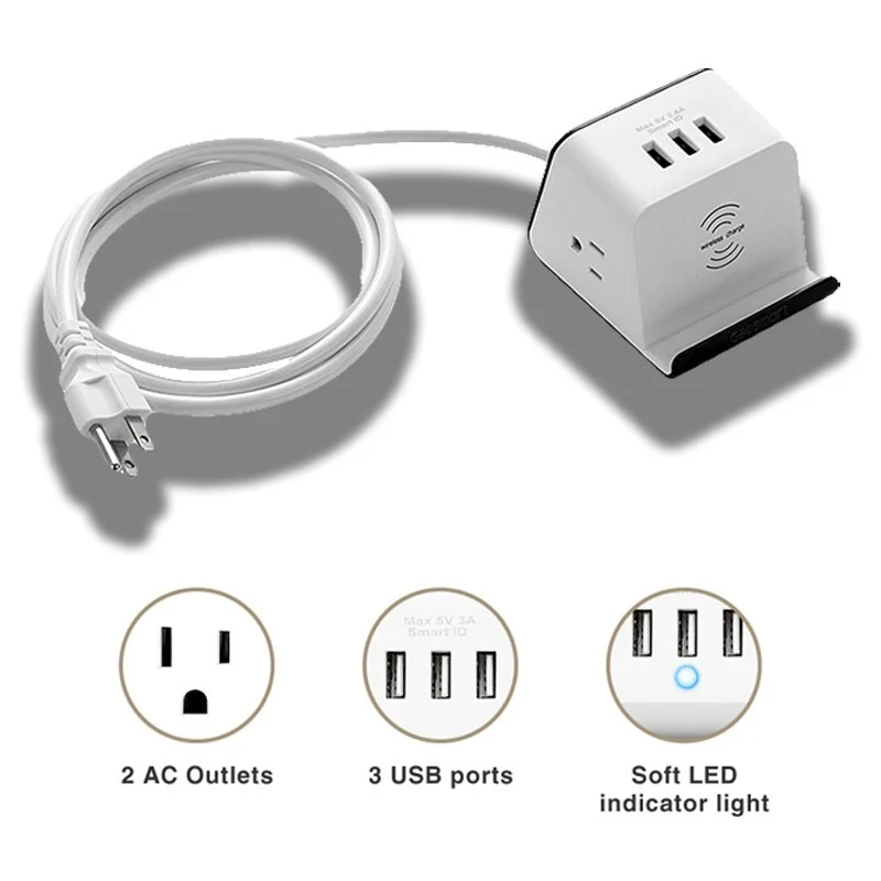 Multi Wireless Charger Smart Power Strip with Phone 3 USB 2 AC AU Plug Charging Station Outlet