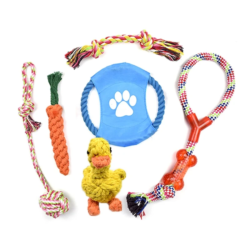 

Set Of Dog Bite Toy Resist Cotton Rope Ball Bone Interactive Training Toys Dog Chew Knot Teeth Cleaning Toy For Cat Puppy Pet