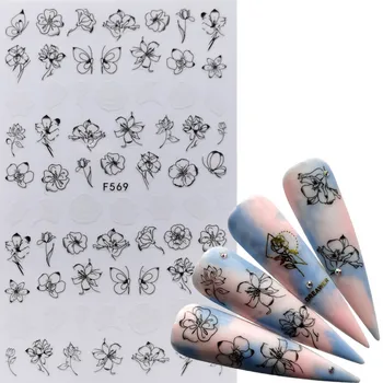 

FWC 1 PC Nail Black Butterfly Flower Series 3D Adhesive Sliders Wraps Tips Charm Art Manicure Decorations
