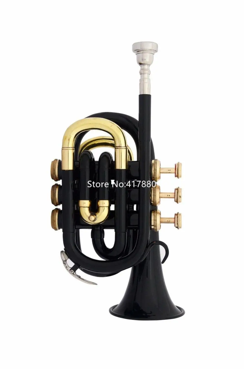 

New Arrival Pocket Trumpet Bb Tune 3 Valves Pro BLACK Painted Gold Key musical instruments with Mouthpiece Case Free Shipping