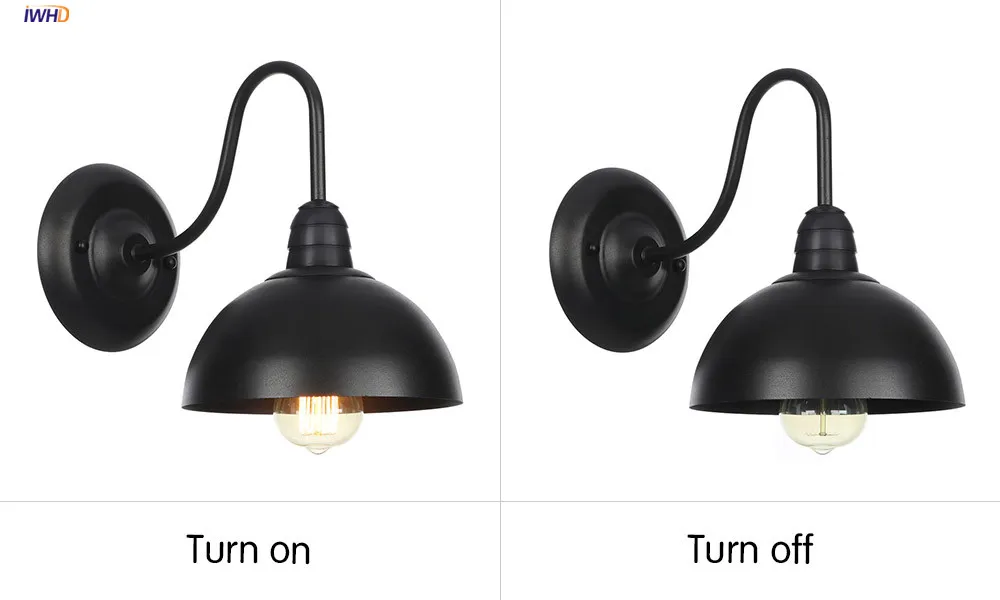 IWHD American Country Retro LED Wall Lights For Home Lighting Black Metal Bathroom Mirror Stair Light Glass Vintage Wall Lamp