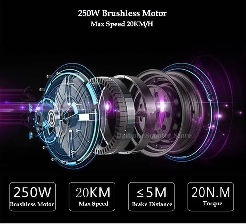 Daibot Folding Three Wheels Electric Scooter Electric Scooters 8'' 250W 36V Portable Electric Bikes Adults With Double Absorber  (28)