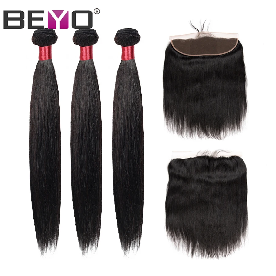 

Beyo Ear To Ear Lace Frontal With Bundles Peruvian Straight Hair Bundles With Closure Human Hair Bundles With Closure Non Remy