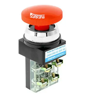 

AC 250V 6A 1NO 1NC DPST Latching Red Mushroom Head Push Button Switch