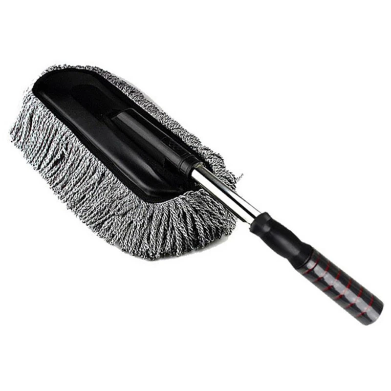BK Щетка для чистки автомобиля Авто Окно Duster Выдвижная нержавеющая стальная длинная ручка восковый порошок моющаяся Drag восковая шайба - Цвет: BK