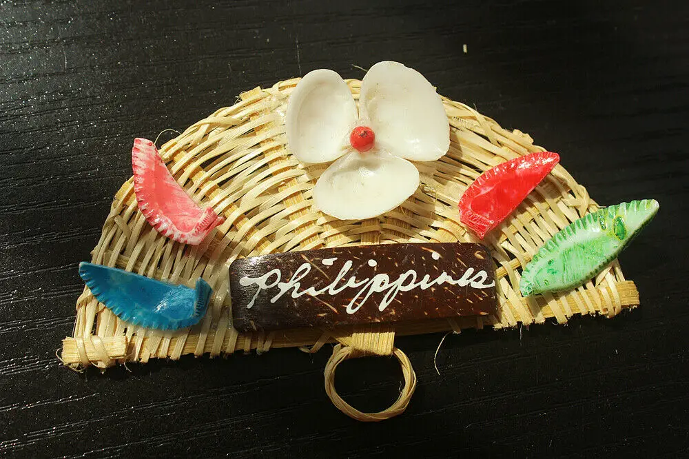 Philippines Handmade Straw Fan with Shells Travel Souvenir 3D Fridge Magnet Craft GIFT IDEA |