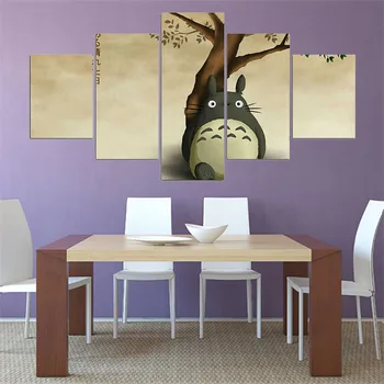 

5 Panels Miyazaki Hayao Tonari no Totoro Canvas Painting Movie Poster and Prints Canvas Painting Pictures Home Decor for Houses