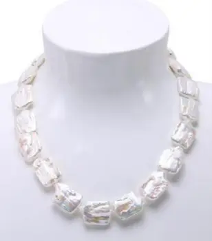 

Natural 15x20mm White Retangle Shape Baroque Freshwater Pearl Necklace 18" AAA AA AAAAAAAA Free shipping