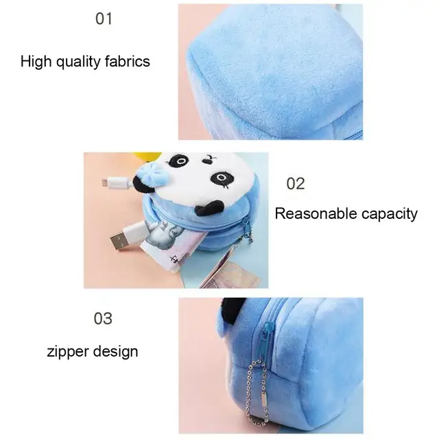 Cute Plush Panda Animal Small Coin Purse Zipper Money Wallet Kids Birthday Gift Wallet Headphone Case Key Case For Kids 6