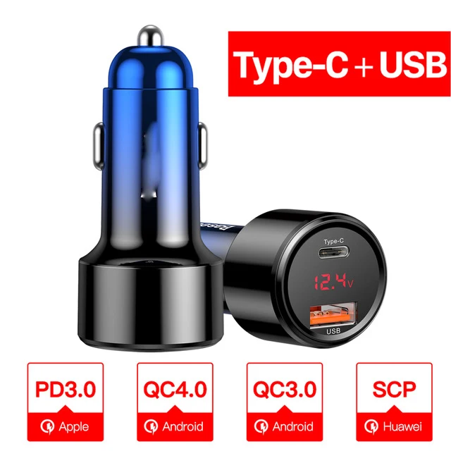 YLKGTTER Magic QC3.0 и PD умное автомобильное зарядное устройство для Iphone X/XR XIAO MI Note 10 huawei Mate30phone3.1A высокотоковое зарядное устройство со светодиодным экраном - Цвет: Type c QC3.0 blue