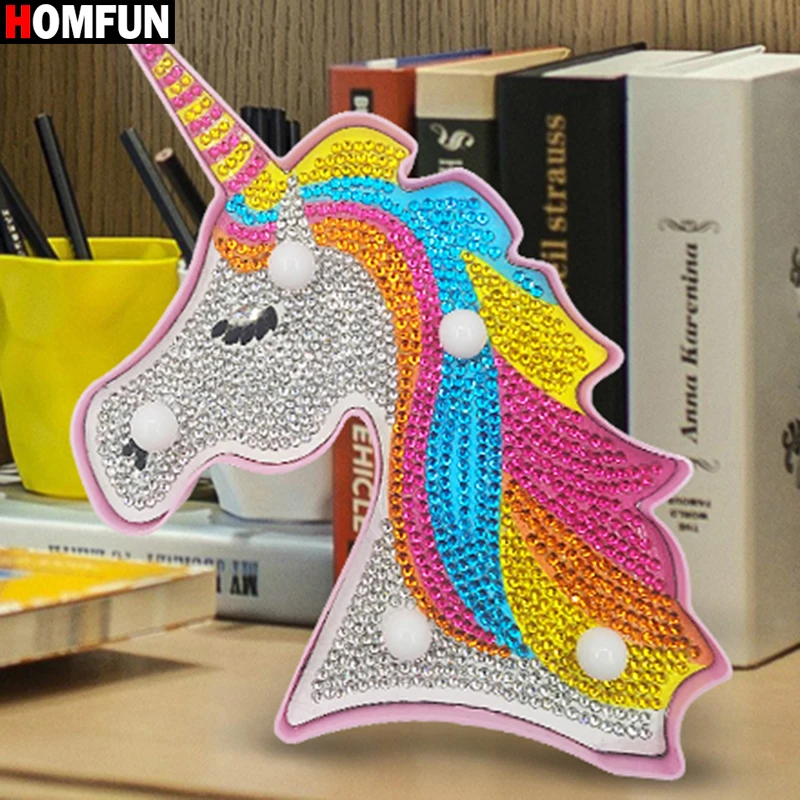 HOMFUN Diamond Painting LED Lamp Light 5D Diamond Embroidery DIY Rhinestones Unicorn Night Lamp Christmas Halloween Gift