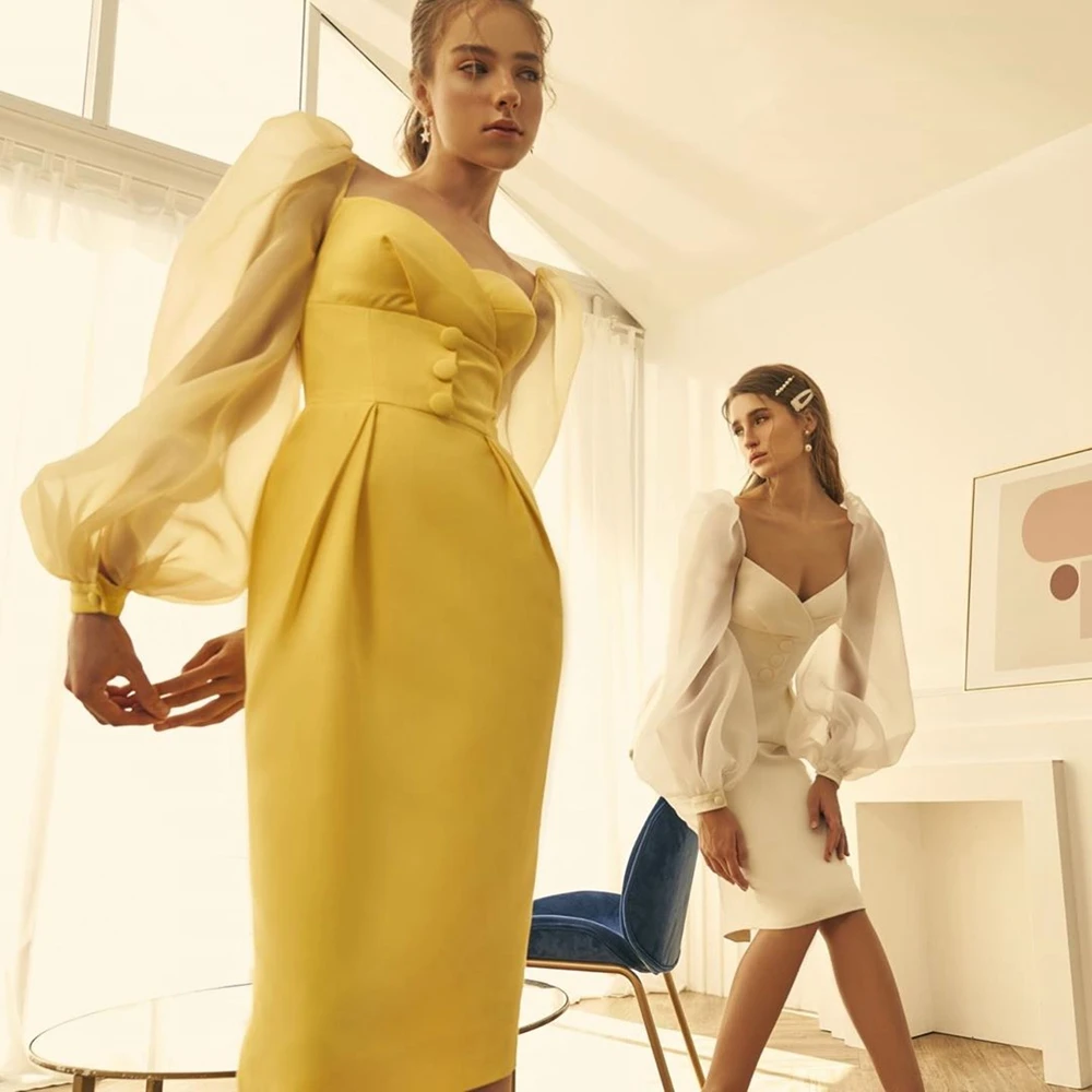 Skup 2019 nowy elegancki biały żółty sukienka z długim rękawem Sexy Hollow Out solidna moda Clubwear połowy łydki Vesidos Celebrity sukienek