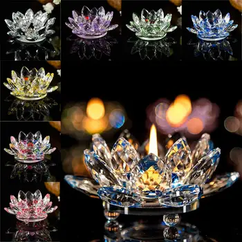 

Crystal Lotus Flower Tealight Candle Holder Crystal Glass Table Decoration Centerpieces Buddhist Candlestick