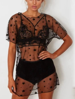 

women short sleeve sheer mesh bikini swimsuit cover up swimwear beachwear dresses