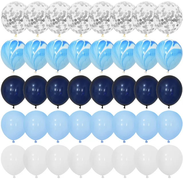 40Pcs Blue Balloons Set Agate Marble Metallic Confetti Balloon for Kids Birthday Party Baby Shower Graduation Decoration Wedding Set4