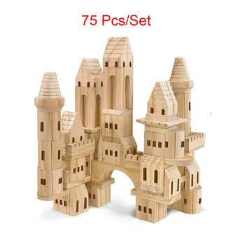 

2020 New 75pcs/set Wooden Castle Building Blocks Kids Baby Puzzle Early Education Toys