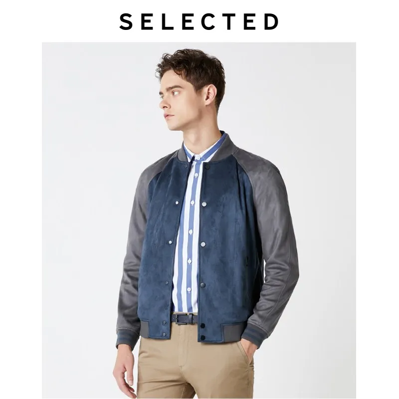 SELECTED Men's Suede Baseball Collar Outwear Raglan Sleeves Casual Coat S|4193P3504 SELECTED Men's Suede Baseball Collar Outwear Raglan Sleeves Casual Coat S|4193P3504