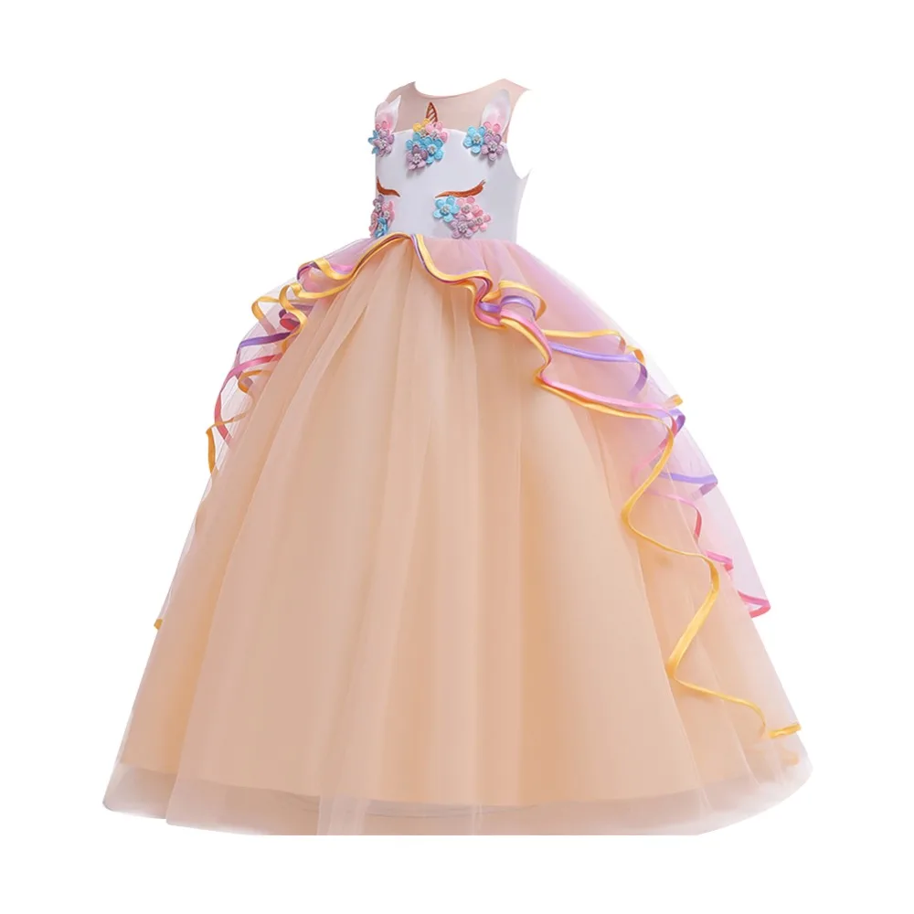 Платье с единорогом для девочек; элегантное платье принцессы с цветочным рисунком и единорогом; маскарадные костюмы на Хэллоуин; детское платье для дня рождения для девочек; Платье для фотосессии