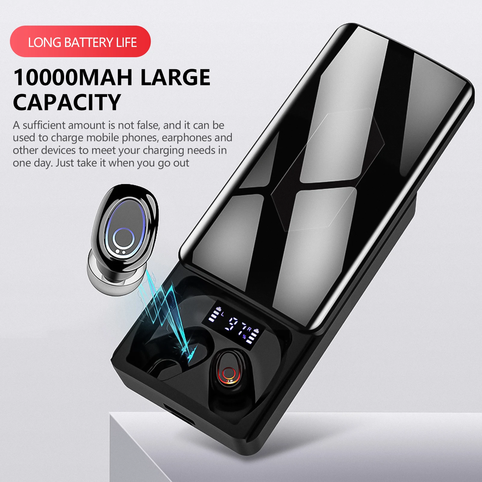 Fones de Ouvido Carregamento sem Fio Estéreo à Prova Fones com Microfone Bluetooth Caixa Fones 9d Esportes Dwaterproof Água Duplo Tws 5.1 10000mah 3 Eletrônicos
