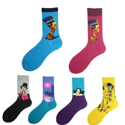 New Cotton Men's Funny Socks Hip Hop Man and Woman Happy Socks personality high quality Creative Art Oil Painting Abstract Socks