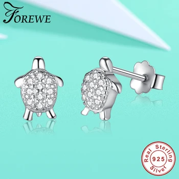 

FOREWE Authentic 925 Sterling Sliver Tiny Turtle Stud Earrings with Cubic Zirconia Animal Earrings For Women Girls Jewelry Gift